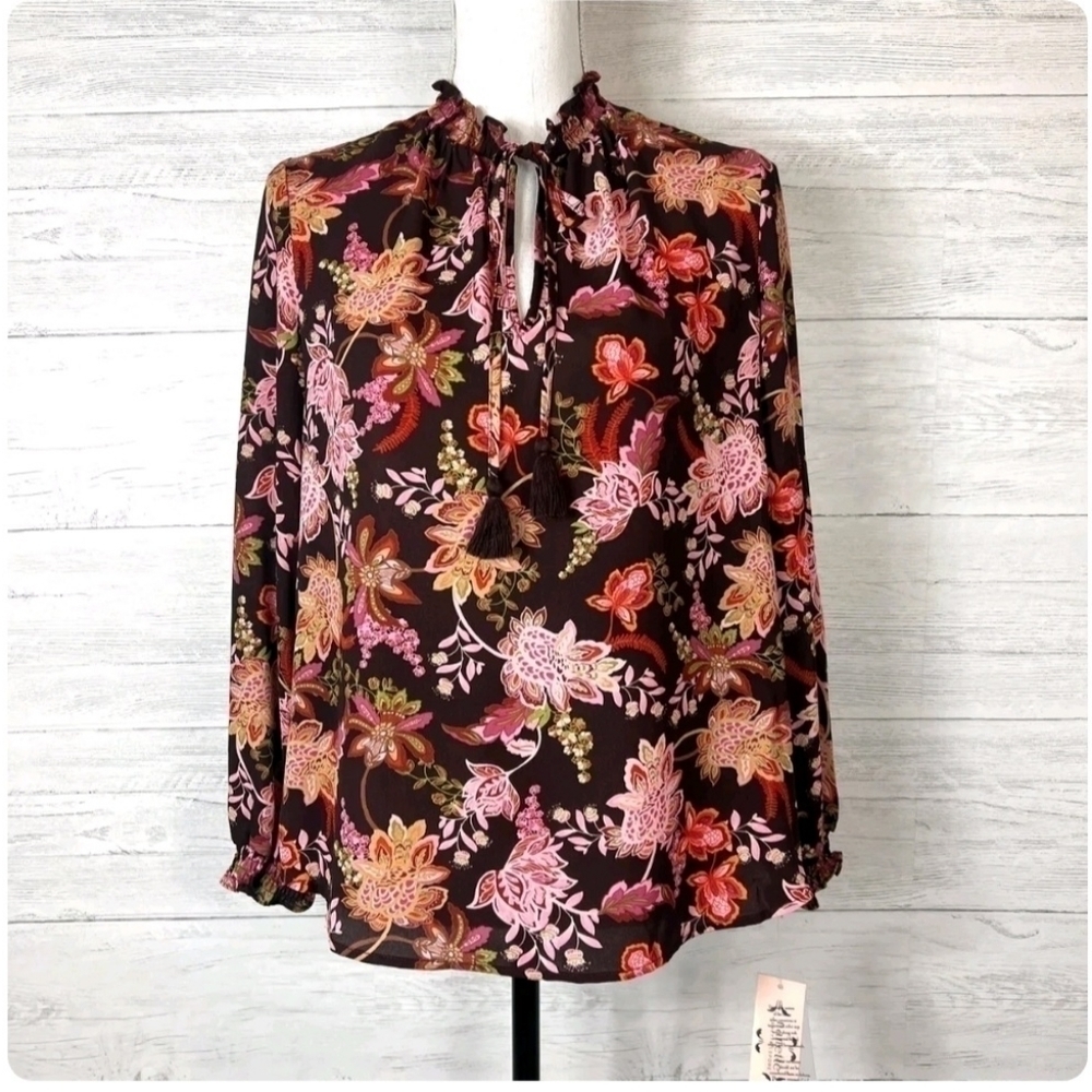 Nanette Lepore Floral Blouse Tie Neck